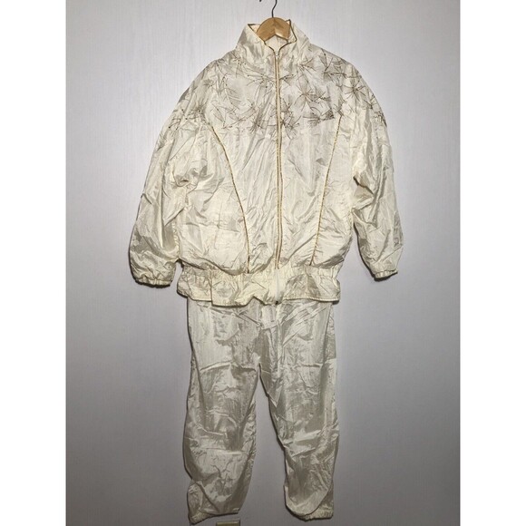 Active Exchange Tracksuit Womens Medium White Gold Pants Jacket Set 80s 90s - Picture 2 of 13